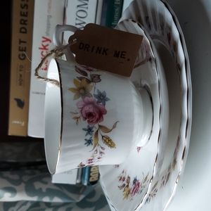 Floral White Teacup and Saucer Set